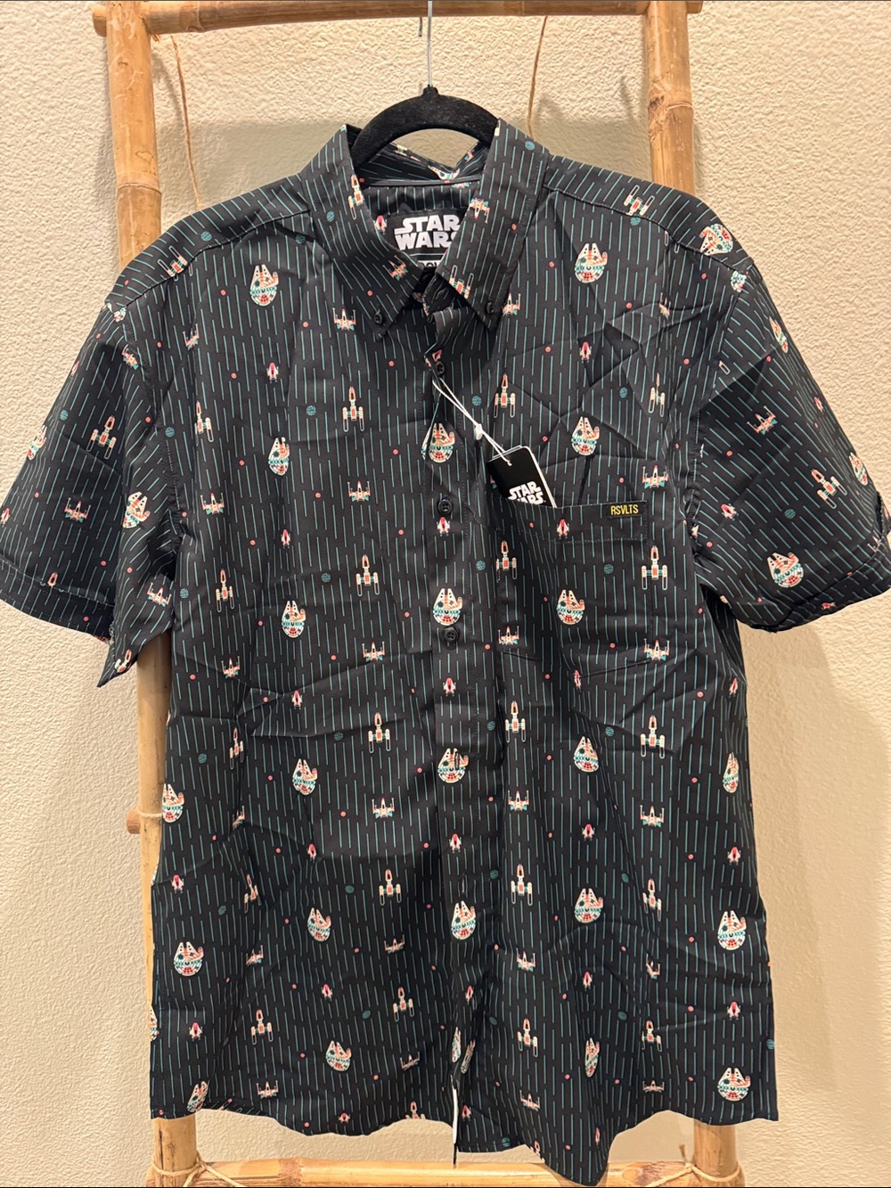 Star Wars Black Short-Sleeve Button-Down Shirt with Multicolor Rebel Icons